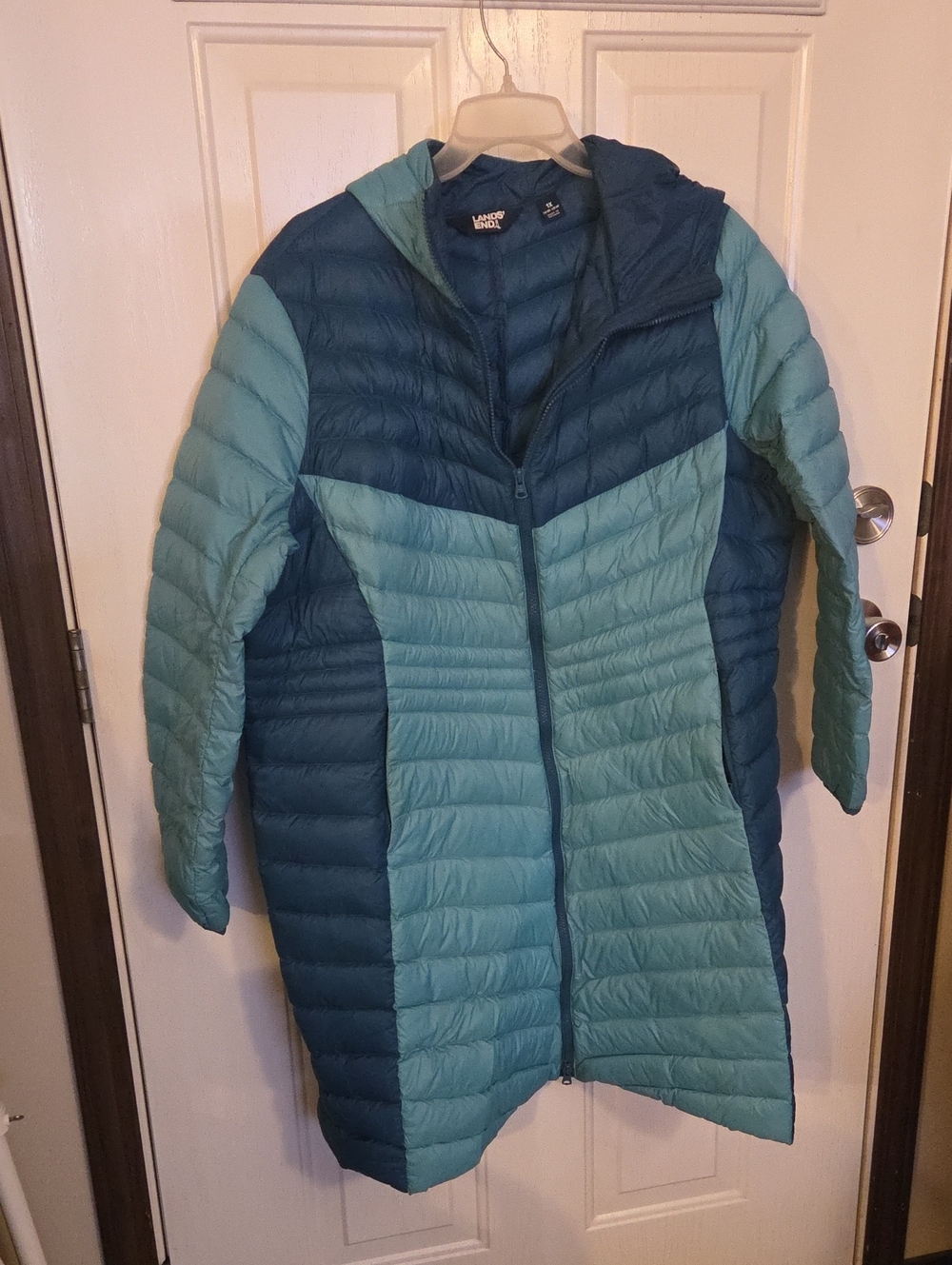 Lands' End Two-Tone Teal Packable Down Puffer Coat Size 1X